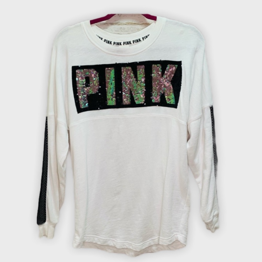 VS PINK SEQUINS WHITE SWEATSHIRT